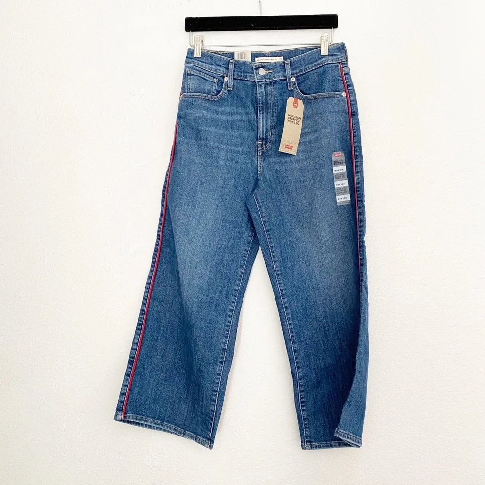 NWT  Levi's Mile High Wide Leg High Waisted Red Side Stripe Jeans